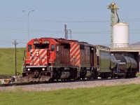 SD40-2 CP 5976 and SD40-2F "Red Barn" CP 9021 head south on teh CP Scotford Sub at East Edmonton.