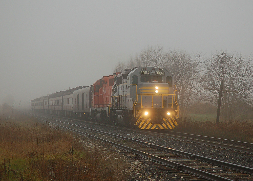 CP 40B crossing Edworthy Side Road in the heavy morning fog