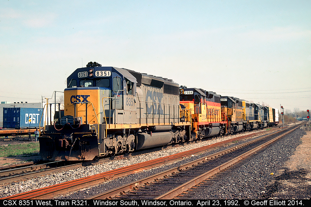 CSX 8351, which started life as Clinchfield #3017, leads a 5-pack on CSX R321 as it makes it's lift from CN Van De Water yard in Windsor.  In the mix we have 3 variations of CSX paint, and 2 Chessie, albeit the GP40 in the consist seems to have lost most of it's vermillion by this point.  Just another shot from "The Hub".....