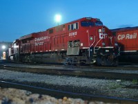 Looking west towards the Diesel Shop on track 3 east 9365 is getting some airbrake components looked at while a leased SD40-2 waits to go in on track 4.