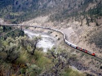 Eatbound auto train near Seddall, in the Thompson River canyon.