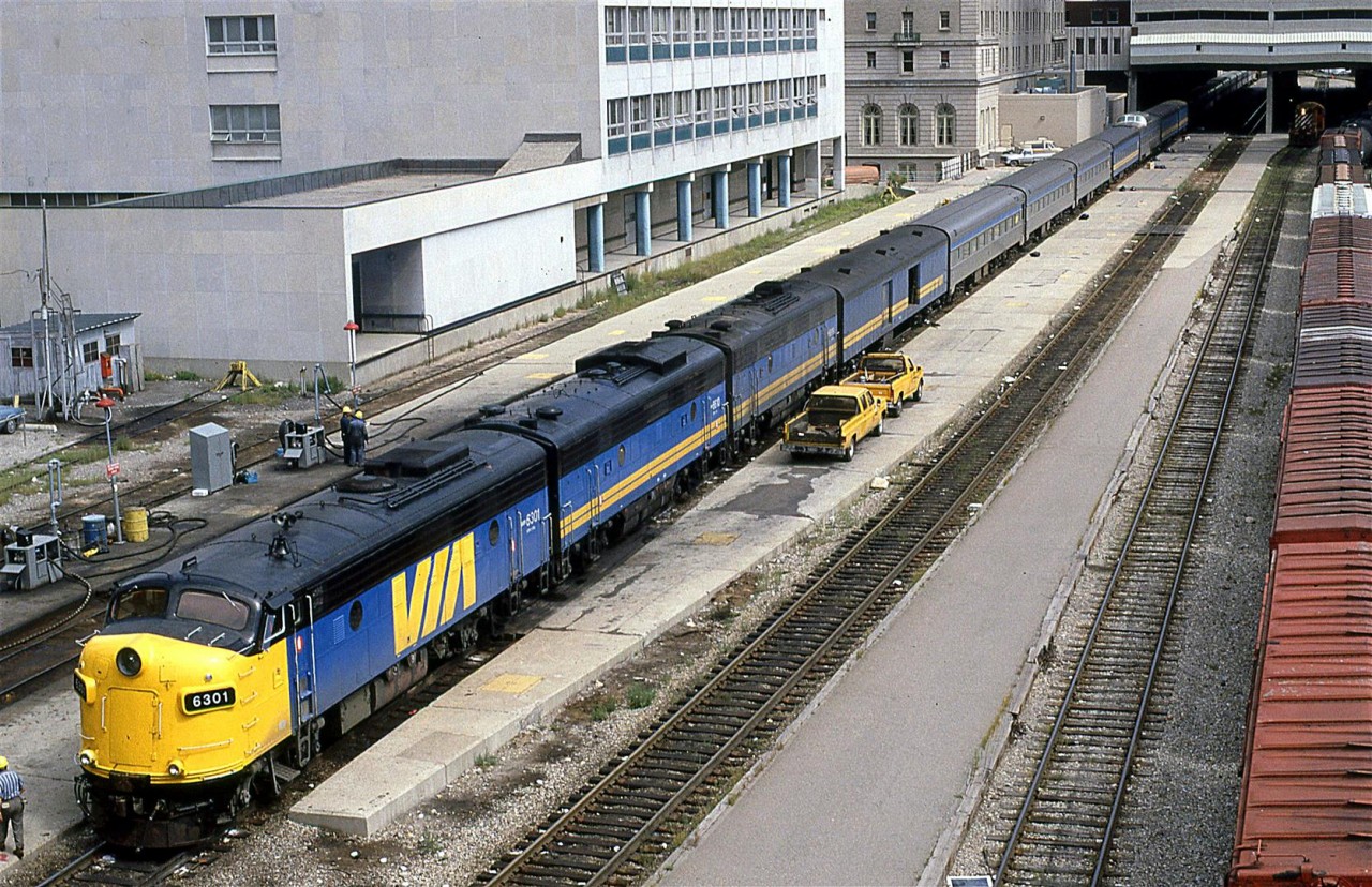 This is my one and only shot of the "Canadian" at Calgary station. It is an easy shot to get because there is a convenient open parking lot here.