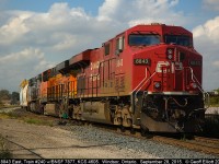 CP Train 240 shoves back into Windsor Yard after coming across the border from Detroit about 20 minutes previous.  Today's consist is CP 8843 on point with BNSF 7877, and KCS 4605 to round out the trio.