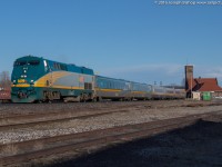 VIA 83 accelerates out of Brantford with P42 915 on the point.  The sun came out nicely after a day of rain and some thunder storms had cleared the area.