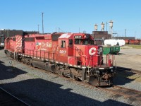 The shop switching team had to make a ton of moves shuffling power everywhere. When all was said and done it left me with a clear shot of this SD40-2 sporting a partial refresh of it's nose. This one was built in 1981 and originally had the small multimark logo.