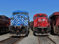 Sitting at the west end of the Diesel Shop tracks CEFX 1026 waits for a ride to the service island while GP20C-eco is waiting for the Oshawa turn to pick it up as a replacement for a unit requiring maintenance work.