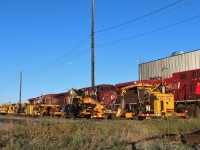 As the morning moon still sits high in the sky, tie replacement machinery eagerly awaits the start of the workday. The west end tracks of the diesel shop will be getting new ties throughout.