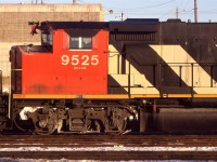 Another of CN's unique locomotives. The GP40-2L(W)'s wide cab was a harbinger of things to come to North American RR's, albeit rather slowly. This was not a good thing. Personally, I think it is rather ugly on a narrow body locomotive - it looked like a bloody broken nose. 
Many, but not all, GP and SD-40's suffered with this look. Luckily CN wasn't quick to purchase new locomotives. The next generation of power arrived with another relatively rare characteristic - cowls. Although there were F-45's in the 'States, CN was the only company to order cowled SD 50's, 60' and their first dip into the GE pool   