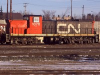 CN 1070, a GMD-1 waits its next assignment on the ready tracks on the west side of the shops.
Didn't "Trains" magazine have something about the number 1070 - perhaps a PO Box or address. They used to have a couple pages dedicated to that number in RRing periodically.