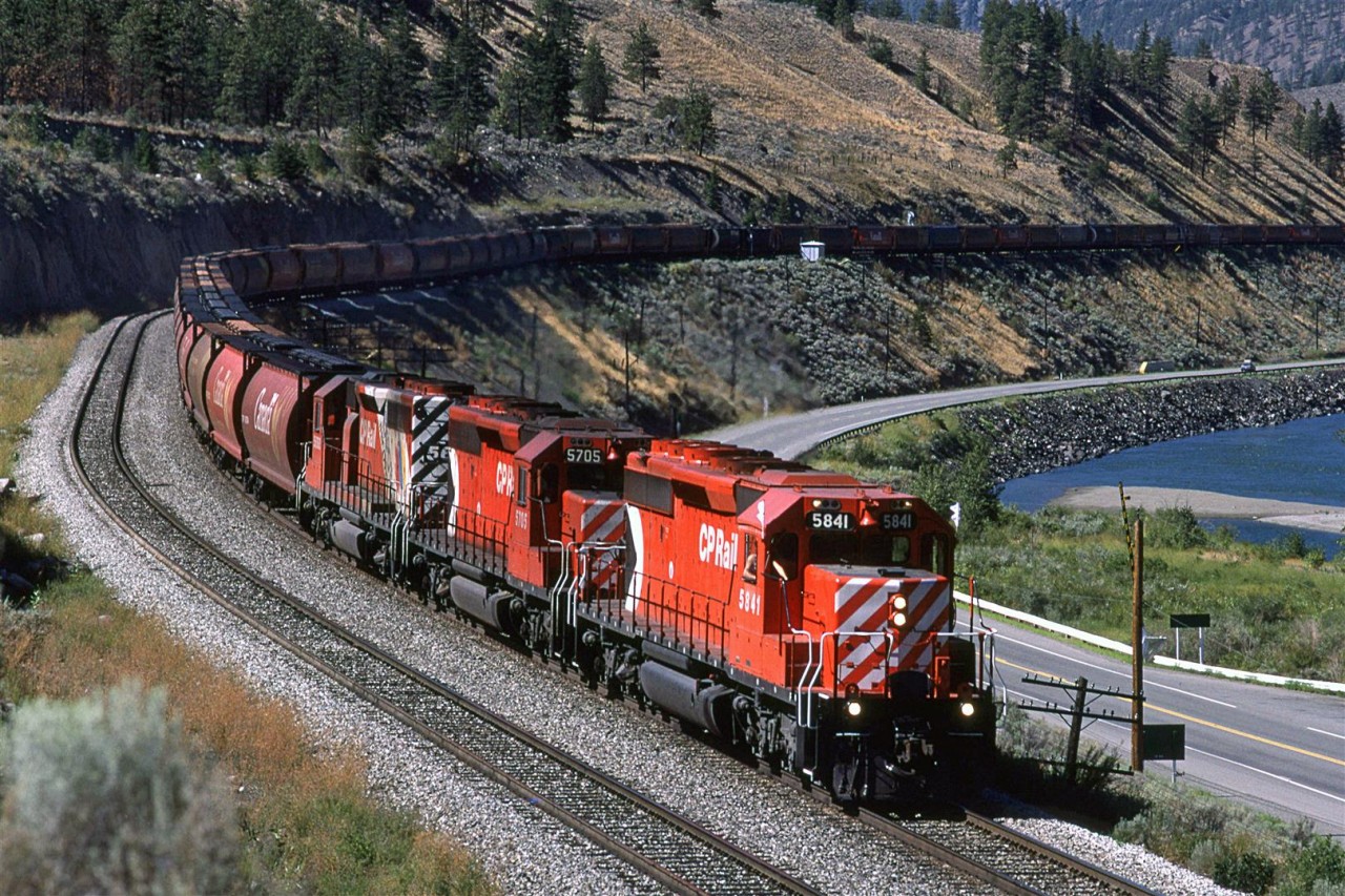 Eastbound empty grain train coming into Spences Bridge.