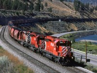 Eastbound empty grain train coming into Spences Bridge. 