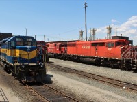 Here at the east end of the shop we see red barn 9001 sitting in storage along with other SD40-2's. ICE 6213 waits to be brought in along with STL&H 5615 for their safe to travel inspections after being sold.