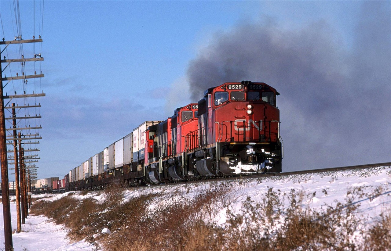 Another of the fairly regular trains through Edmonton, at the time, was the 214, a dominantly TOFC train between Vancouver and Toronto.