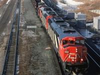 This might be the first photo that I have submitted of a SD60F. I don't think that we saw the original 3 "demonstrator" units out west very often, and all the subsequent units were constructed in 1989.
This is an empty sulphur train arriving from North Vancouver, at Edmonton's Bissell Yard. The power will be removed and eventually new power will replace the caboose on the west end. A caboose will be placed on the east end for the westbound journey from Edmonton to the sour gas fields west of Whitecourt on the Sangudo Sub.
