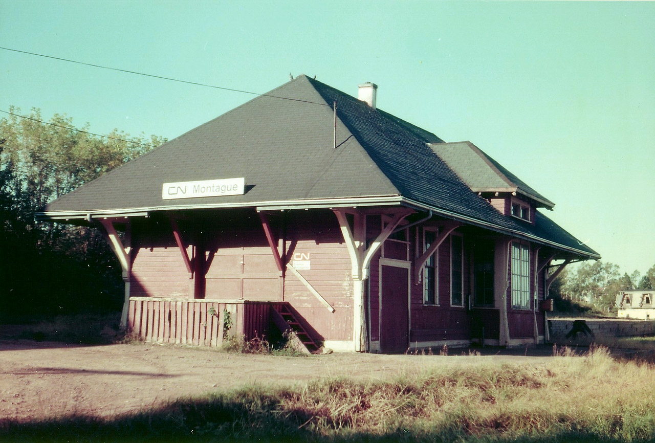 Another in the list of "station series" photos uploaded to this site is this late day image shot at Montague, PEI. Very attractive building. I'd like to know if it is still standing, and if so, what it is used for. Its too quaint to be dismantled !! The subdivision of the same name terminated here.