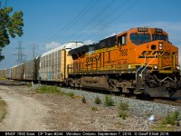 Trains worth shooting on the Windsor Sub have been few and far between, but a text from a buddy this morning got me the first 2 trains I've shot since June!!  Here BNSF 7892 leads train #244 solo as it departs eastward from Dougal Ave. in Windsor.  Sadly the 'solo' unit would be short lived in Ontario as a CP GE was put on as a new leader in Walkerville before the train ever left town.  My apologies to all the Foamers to the east......