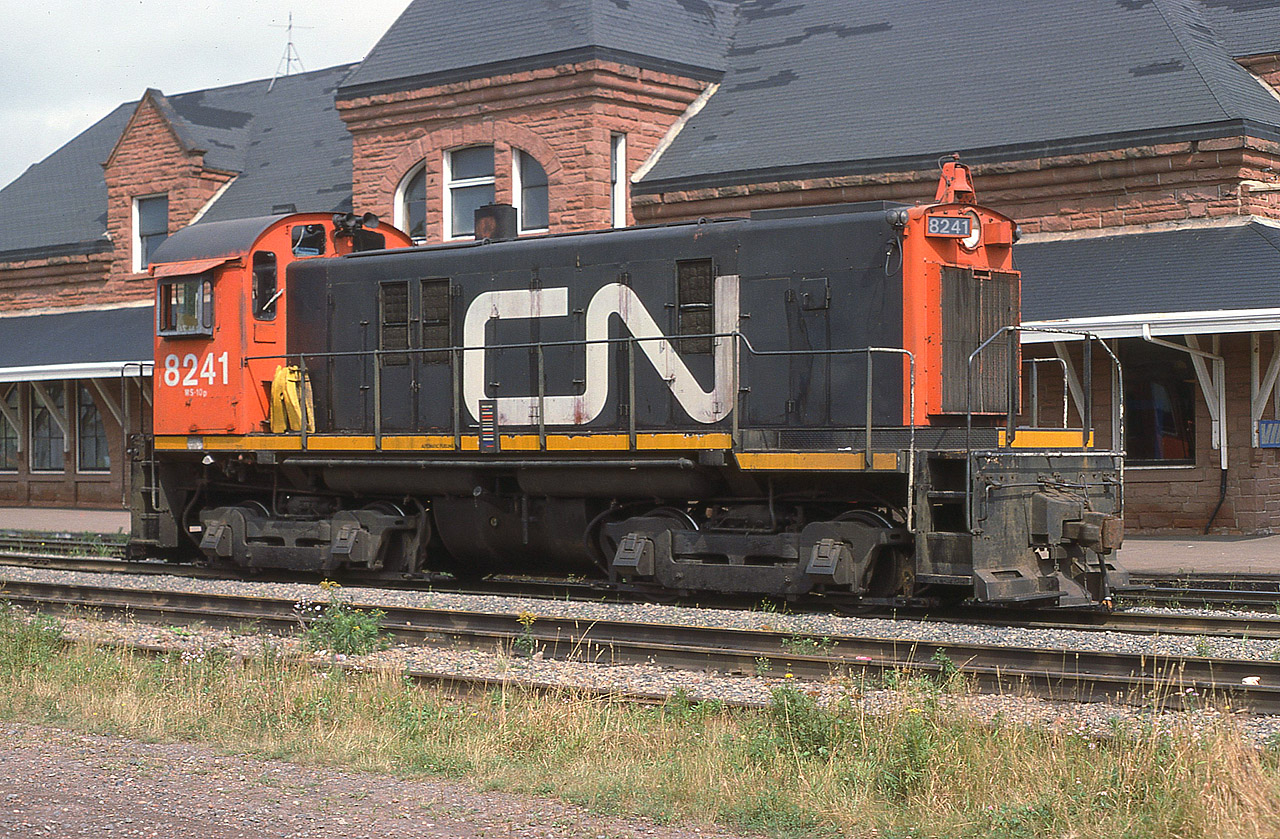 The beautiful old station at Amherst, NS still stands. Unfortunately, the local switcher assigned there when I passed thru this trip is long gone. The MLW S-12 #8241 was one of only 11 built for the CN, back in 1958. One has been preserved, the others all retired from the road by 1985.