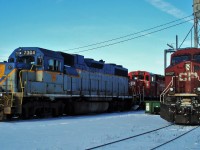 A surprise visitor at the fuel stand on this day was Delaware & Hudson GP38-2 7304. I believe that was the last time I saw a D&H painted unit at Agincourt.