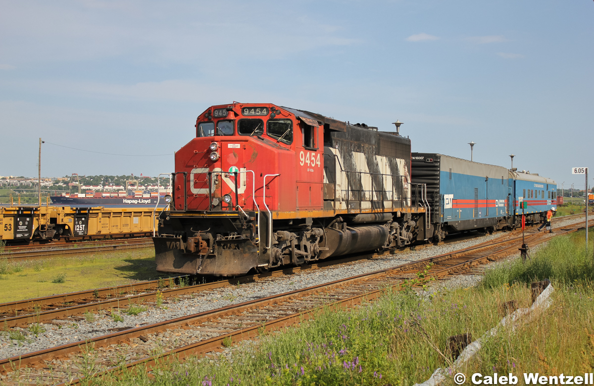 CN 482, TEST, (Track Evaluation System Train), prepares to head back to Moncton after completing testing the track in the Halifax area.