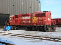 It's always good news when a stored locomotive gets brought over to the shop from a storage track to be put back into service. Here from CP's first order of GP38-2's is 3021. The 3000-3020 were GP38AC's. 