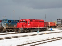 Former CP SD40-2 5698 stenciled for KXHR is still on the property but has been moved east and opposite of the diesel shop tracks.