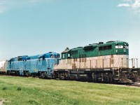 Colourful GEXR power of the day includes GEXR 177 a low hood GP9 built in 1960 for the Quebec Cartier Railway, GEXR 4161 a GP7 built in 1953 for Kansas City Southern (scrapped in 2008) and GEXR 66 originally a GP35 built in 1963 for Texas & Pacific and then converted in 1993 to a slug mother.