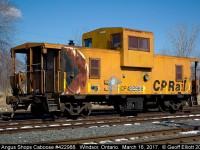 A bit of a rarity anymore, a CP Angus Shops caboose sits alone in the CP Jefferson yard in Windsor, Ontario on March 16, 2017.  Having been around to see a multitude of these in use in the 80's I thought it was kinda sad when my 7 year old daughter asked me, "What is that".  The more I thought about it, the more I realized that a lot of the guys shooting today probably never saw a caboose in regular service.  Sad indeed......