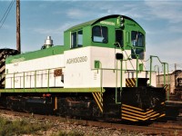 An Agrium US Incorporated switcher passing through Agincourt after an obvious paint job and possible overhaul. Judging by the single exhaust stack it is most likely a SW900.