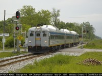 Looking like a "Blast from the Past" three of VIA's rebuilt RDC's, led by RDC1 #6105, roll past George Ave. in Windsor, Ontario on May 24, 2017.  As part of the Memorial Cup Tournament hosted in Windsor this year, VIA helped promote the event by shuttling school students from the Windsor Station to the WFCU center to enjoy a display explaining the history and meaning behind the Memorial Cup as well as teaching the children about safety around the railroads.  Very impressive site seeing a trio like this again.