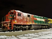 Wearing a "LOT 14" auction decal just below the front door side is ex Montreal Maine & Atlantic General Electric C30-7 #3614 in transit through Agincourt Yard.