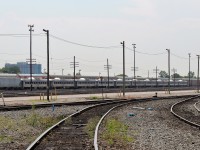 Ten Trinity Rail Express RDC Budd cars passing through Agincourt.