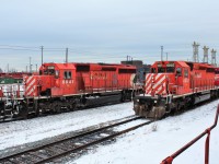 A pair of SD40-2's at the east end of the rip tracks including a former hump unit in 6041 with it's strobe lights. The 6040 lives on rebuilt as CP 5104 an SD40-3 model built in Iowa and painted at CAD Rail.