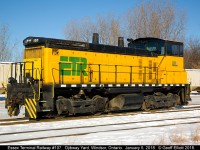 Essex Terminal Railway SW1500 #107 rests in Ojibway Yard for a bit in the bitter cold while the crew warms up with beans at the nearby Tim Horton's.