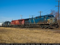 CEFX 1057 commands today's Train #140 as it backs into Windsor Yard.  Trailing are CP 8757 and 2 ex-NS MP15DC's lettered up as CEFX 1540 and 1545, both of the MP15's are dead-in-tow.  Nice change to an otherwise boring consist on the CP.