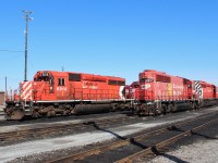 The SD40-2's are coming!! CP 6018 and just visible behind GP40-2 4657 is 6069,these 2 have been inspected and will be considered for return to service. Apparently with the uptick in traffic and lots of ballast trains to run the SD's are needed. Get your cameras ready for track side SD action!!