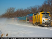 VIA wrap #919, on train #72, now without it's "Canada 150" emblem, kicks it up as it speed through Puce, Ontario on a beautiful February 12th morning.