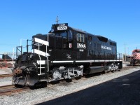 </b> Back in black ex CP 8249 fresh from being prepped at J&L Consulting is in transit to the Black River & Western Railroad in New Jersey.