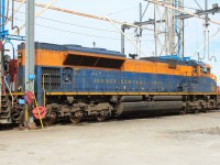 Jersey Central Lines SD70ACe getting serviced on the fuel stand at Agincourt.