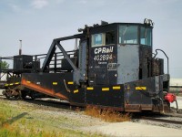 CP Jordan spreader parked for the season on track R10 east which has since been removed. This spreader was built in 1971.