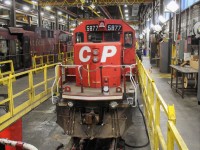 CP 5877 in the shop being prepped to be sent out to the "scrap track".