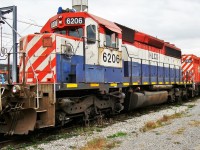 Ex BC Rail SD40-2 was still proudly wearing it's red white & blue while being an HLCX lease unit. It was BC Rail #738.