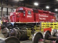 Take a stored SD40-2 put it back in service, bring it in for some fine tuning and it's good to go. Ex SOO Line and CP 6607 in for a replacement traction  motor and back out to pull cars.