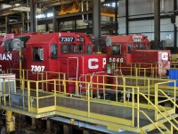 Ex D&H GP38-2 7307 is in for inspection while ex CP SD40-2 5846 is in for some checks before heading out to haul freight for it's new owners.