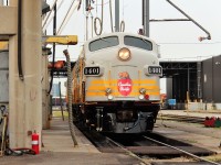 After getting serviced, re-fueled and washed FP9A 1401 is ready to lead the Canada consist on the rest of it's journey.