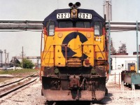 A GP38 with the classic Chessie Cat parked in Sarnia.