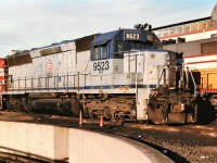 Morrison Knudsen lease SD45 in CSX colours that was built originally for SCL. It was also once a Wisconsin Central unit # 6636. 