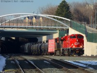 With blockades going full tilt across the country, things got desperate and CPR started accepting reroutes of CNR trains, with stipulations, over the Belleville sub. One stipulation was a CP leader required on all trains. Brand new SD70ACu 7028 charges out of the Weston Tunnel built to placate the NIMBY's opposed to all the train noise from the UPX and GO trains. It would take something this rare to get me into Toronto, a daylight Eastbound freight on the Weston sub qualifies, but a fresh new CP leader on the Weston in sun let me have my cake and eat it too.