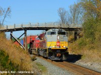 CP 7015 still has that new car smell as it passes under a wooden bridge at 9th line near Beeton (north of Tottenham). Reminding us of the class CP brings to the table, the Company put this shiny new leader on their Flagship train #100 for a cross country journey photographed by many dozens of people - there were a half dozen of us here for this including a pair from the US. Here's to many more - I have not had an opportunity at one of these since, but i'm very much looking forward to another!