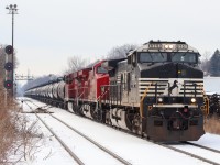 An NS C40-9w takes the lead of cp244 as it exits the north Toronto subdivision and enters the Belleville subdivision at  leaside 