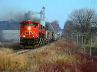 While GEXR may be gone from here, echoes of the GEXR continue to reverberate. During the CN strike of 2019 the crews out of Kitchener were unaffected because they are under a different Union agreement, still called by their former name the GEXR. Big power was left stranded by the Toronto (Non GEXR) crews in Kitchener due to the strike and the former GEXR crews were happy to use it for a few days while their brothers in the Union ironed things out. At shakespeare, the mill in the background is shrouded in EMD 16-710 exhaust as 8863 works hard to maintain track speed on the hilly Guelph subdivision. SD70M-2 8863 was built only 30 miles away at EMD's London facility in late 2008 and a second identical unit was right behind it on this train making it sound very nice. More to come from this fantastic day.